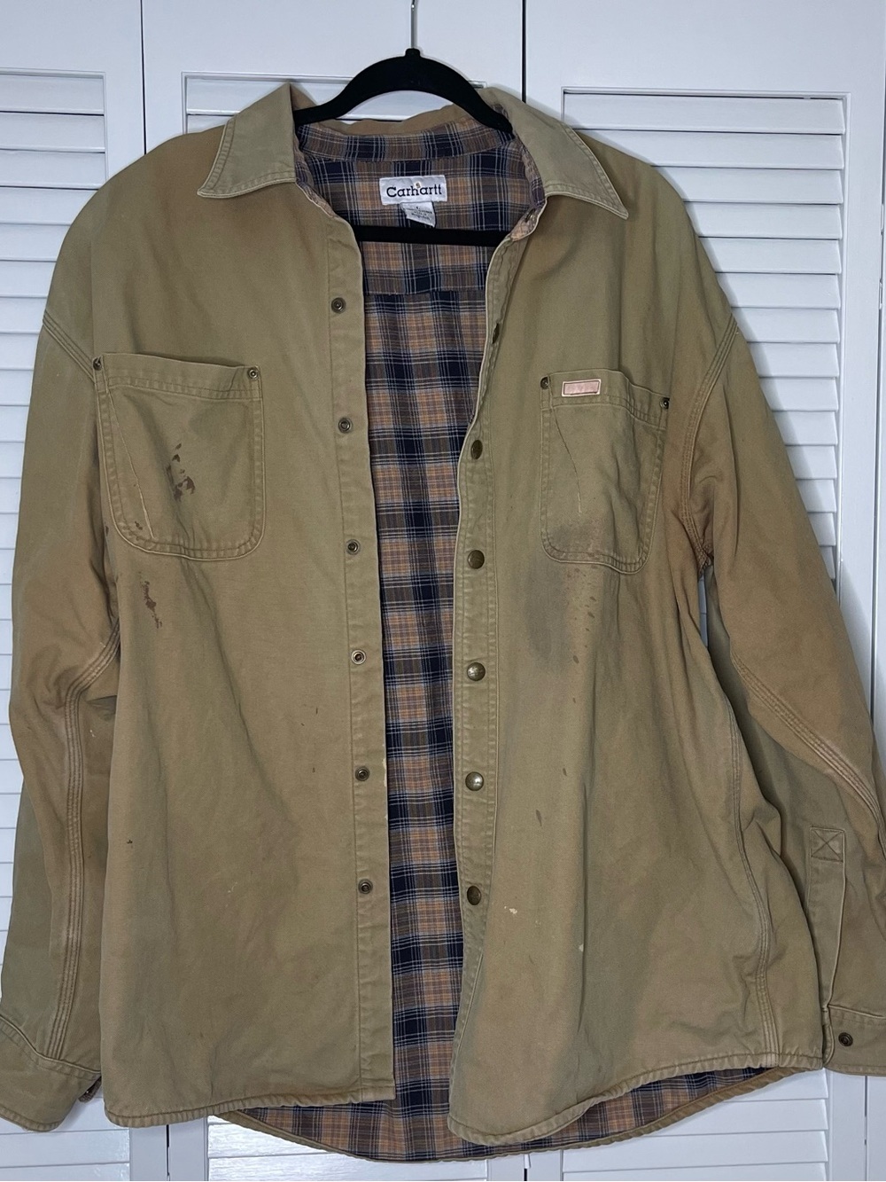 Vintage Carhartt Tan Canvas Jacket with Plaid Flannel Lining